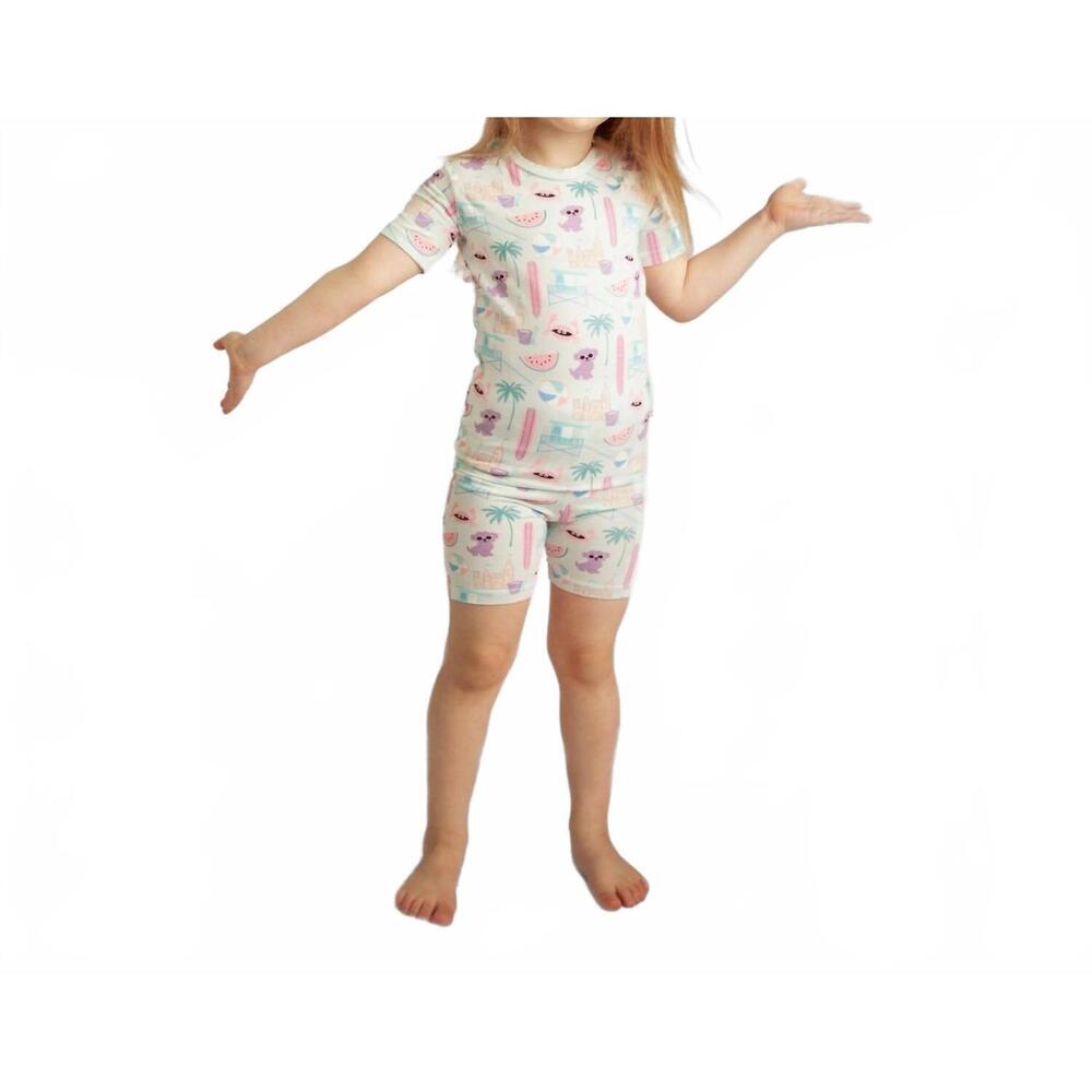 NEW KICKEE kids' short sleeve pajama set with shorts in fresh air beach day